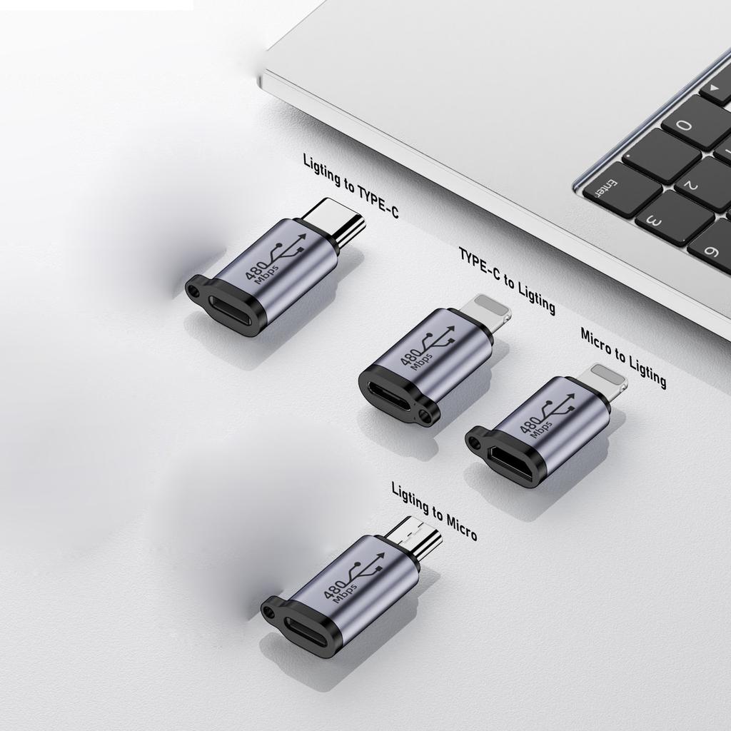 Female iOS8pin To Type-C /Micro USB Converter Adapter Fast 480Mbps Transfer Speed 18W Charging Capability Connector