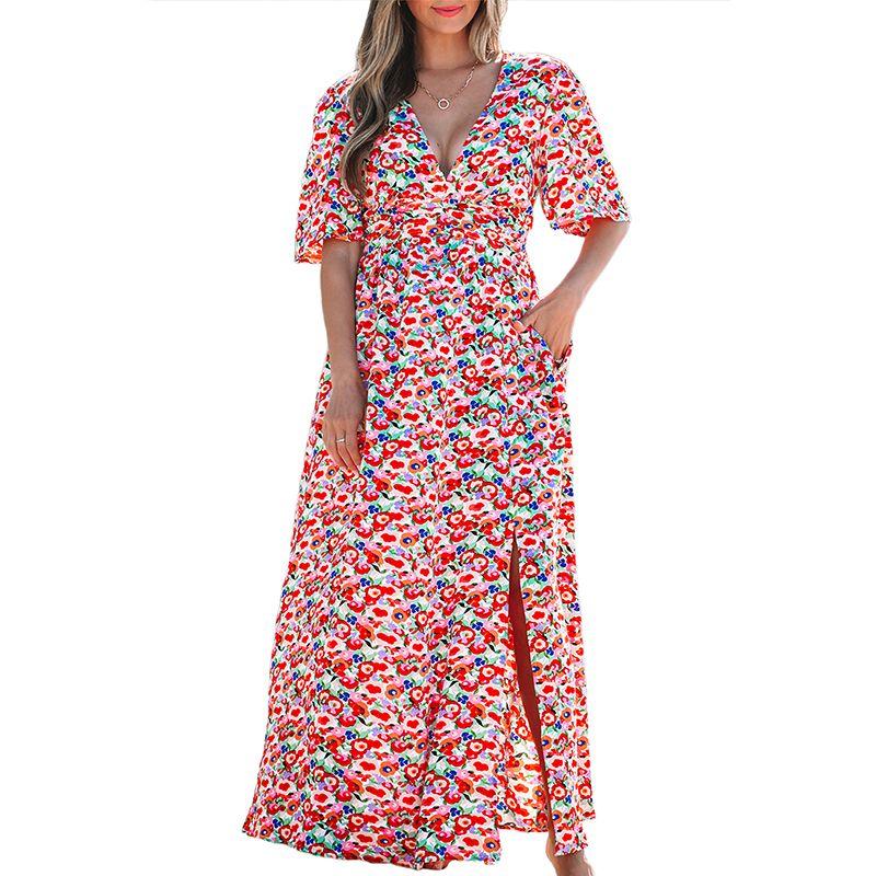 US Shiying Summer New Arrival Florals Backless Dress Female 2025 Seaside Vacation Style Side Slit Dress