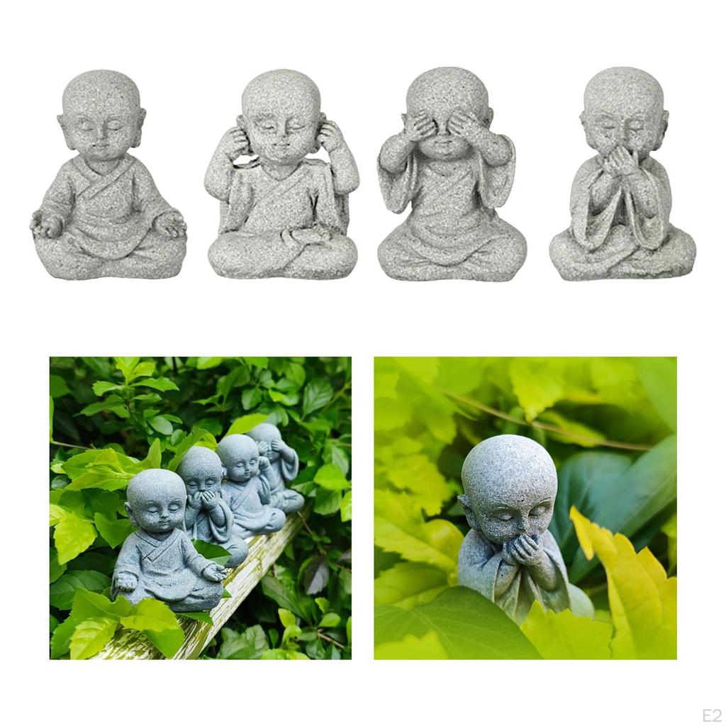 Cute Monk Figurine Buddha Ornaments Sitting Kung Fu Garden, Decorative Delicate Doll Meditating