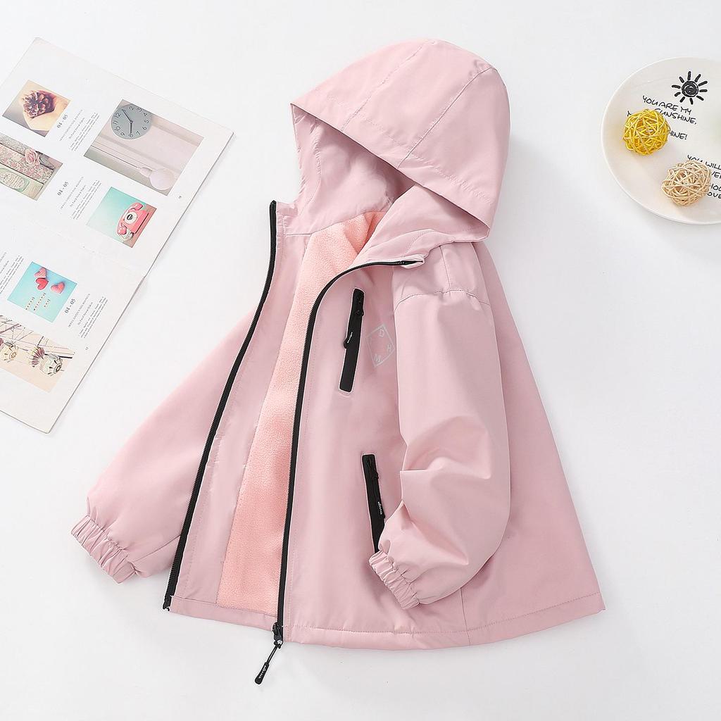 2025 Trendy Girls' Fleece-Lined Windbreaker Jacket - Stylish Spring/Autumn Layer