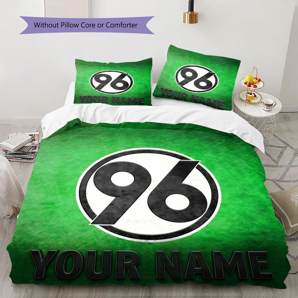 Hannover 96 Bettwäsche mit individuellem Namensmuster, Steppdecken-Set, Bettbezug, Kissenbezug, Heim-Geburtstagsgeschenk(1 Bettbezug + 2 Kissenbezüge, ohne Füllung)