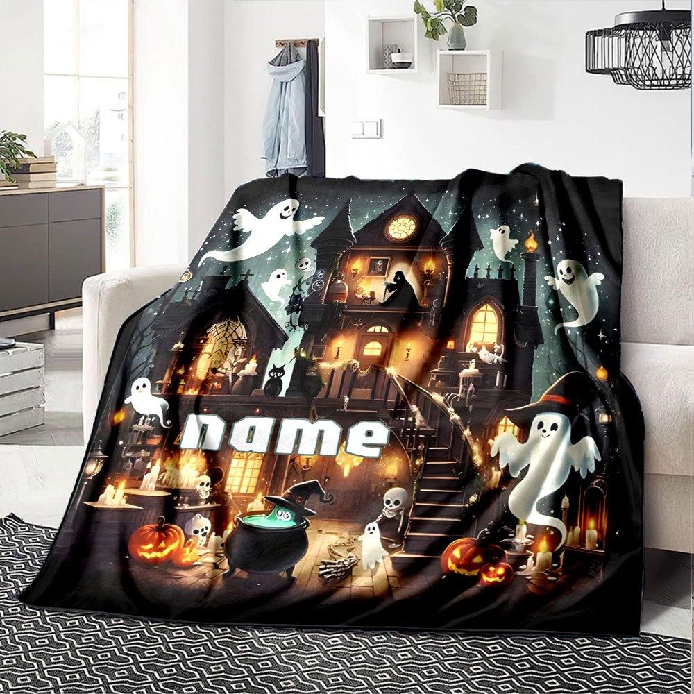 Spooky Halloween Haunt Gift Personalized Blanket Personalized Name Comfortable Great For Sofa Couch Office Bed Picnics For All Occasions Playful