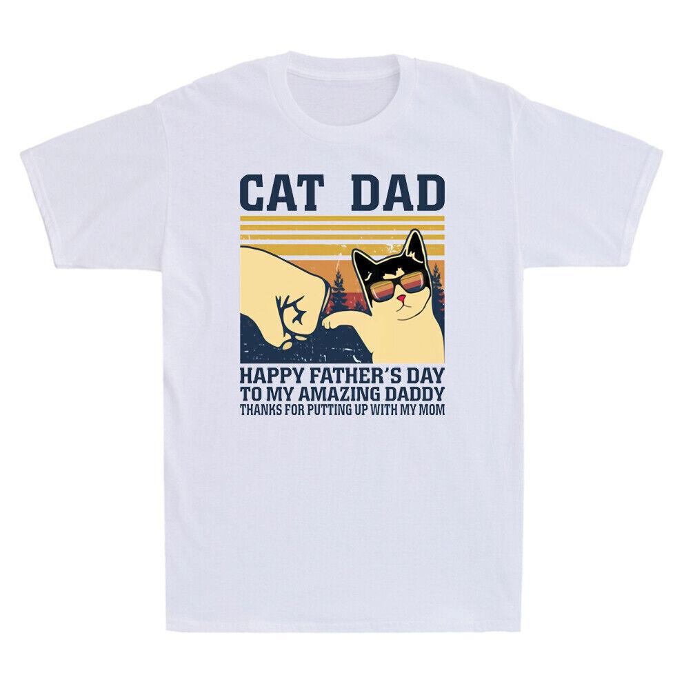 Cat Dad Happy Father s Day To My Amazing Daddy Vintage Men s T-Shirt Cotton Tee M