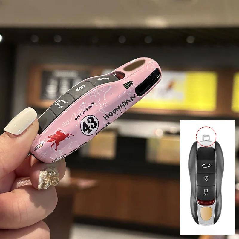 

Interior Mouldings For Porsche Cayenne Mancan Panamera 911 718 Boxster Cayman Taycan Car Key Case ABS Graffiti Cherry Powder She