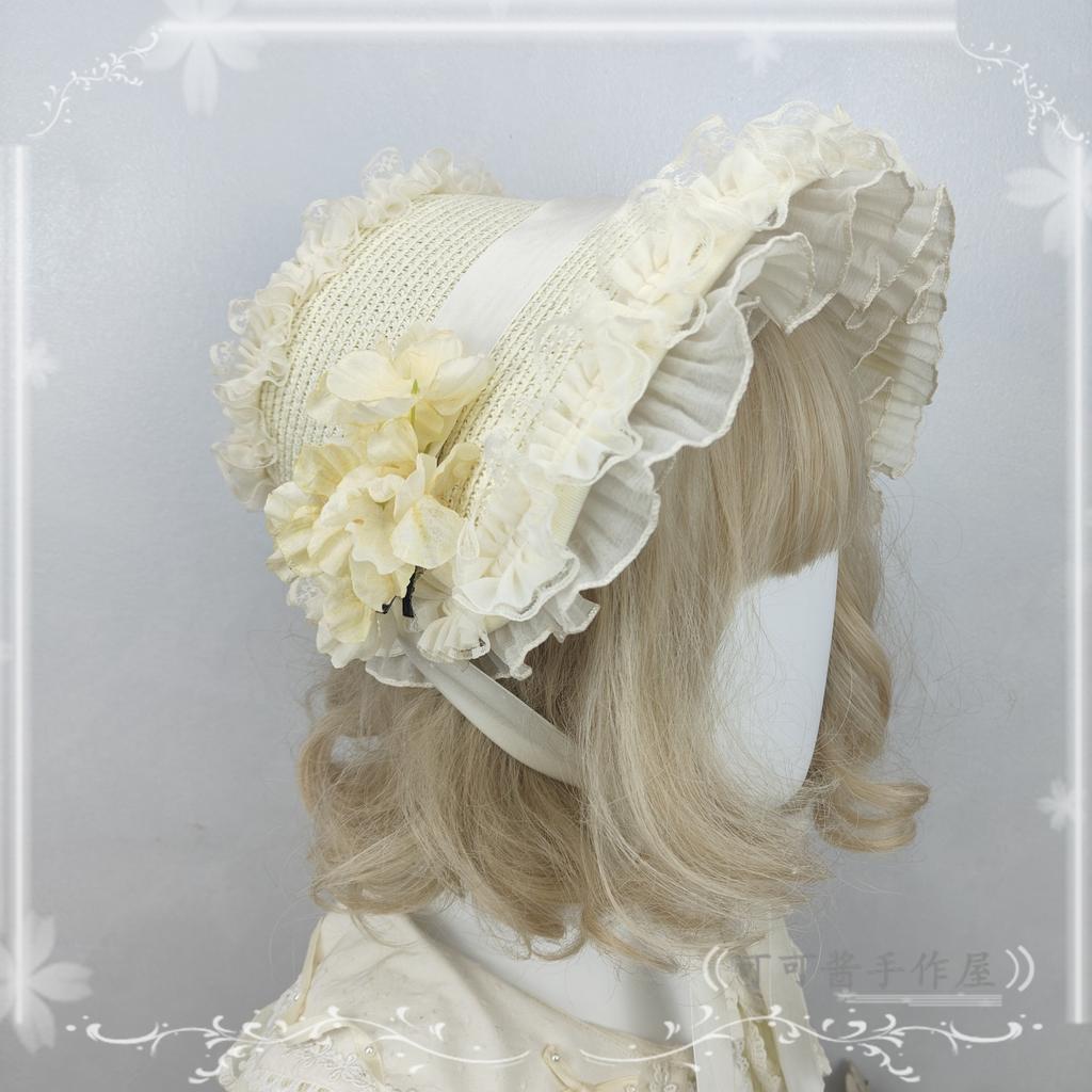 Original Handmade French Pastoral Straw Hats Woven BNT Lolita European Retro Wedding Photo Straw Hats Summer Hat for Women