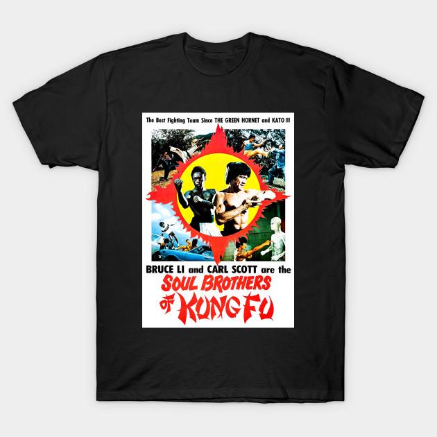 

Men Black Print T-shirt Soul Brothers Of Kung Fu No-Cut Transfer Paper Print Cotton Tshirt 2XL чёрный
