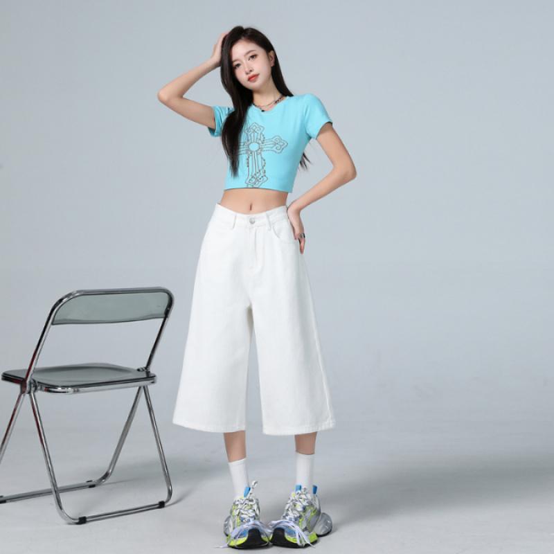 American High Street Seven-Foot Women'S Jeans Spring Autumn Loose Wide Leg Drapey Straight Cut Trousers Fashion Design