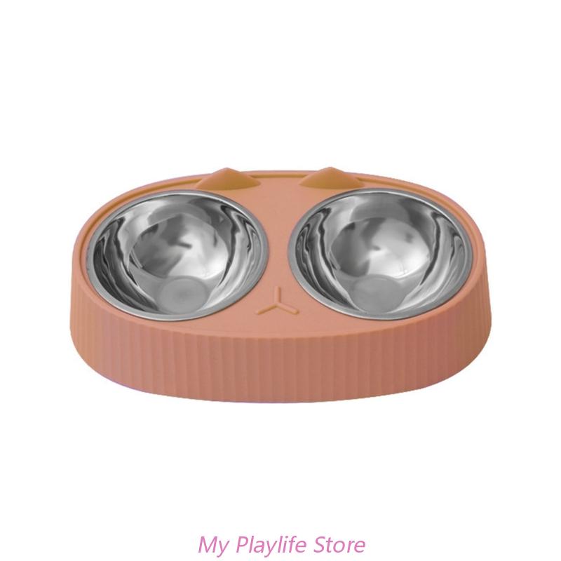 Double Dog Bowl Pet Feeding Station Stainless Steel Water and Food Bowls with Stand for Cats Puppies Small Dogs Pet Supplies