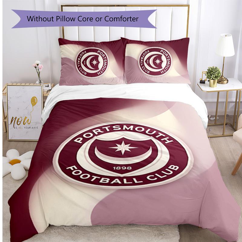 Portsmouth FC Printed 3PCS Bedding Set Breathable Duvet Cover with Pillowcases Decorative Bed Linen for Bedroom Home