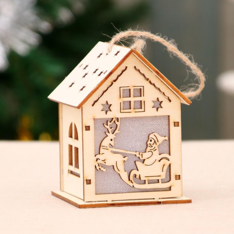 Xmas Luminous Wooden House Hotel Christmas Tree Window Decoration Pendant Ornaments DIY Gift