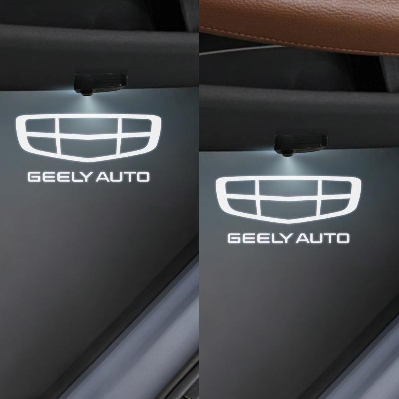1/2Pcs For Geely Logo GX3 EC7 EC8 GC6 Tugella Azkarra Manjaro Atlas Pro Car Door HD LED Lamps Projector Courtesy Welcome Lights