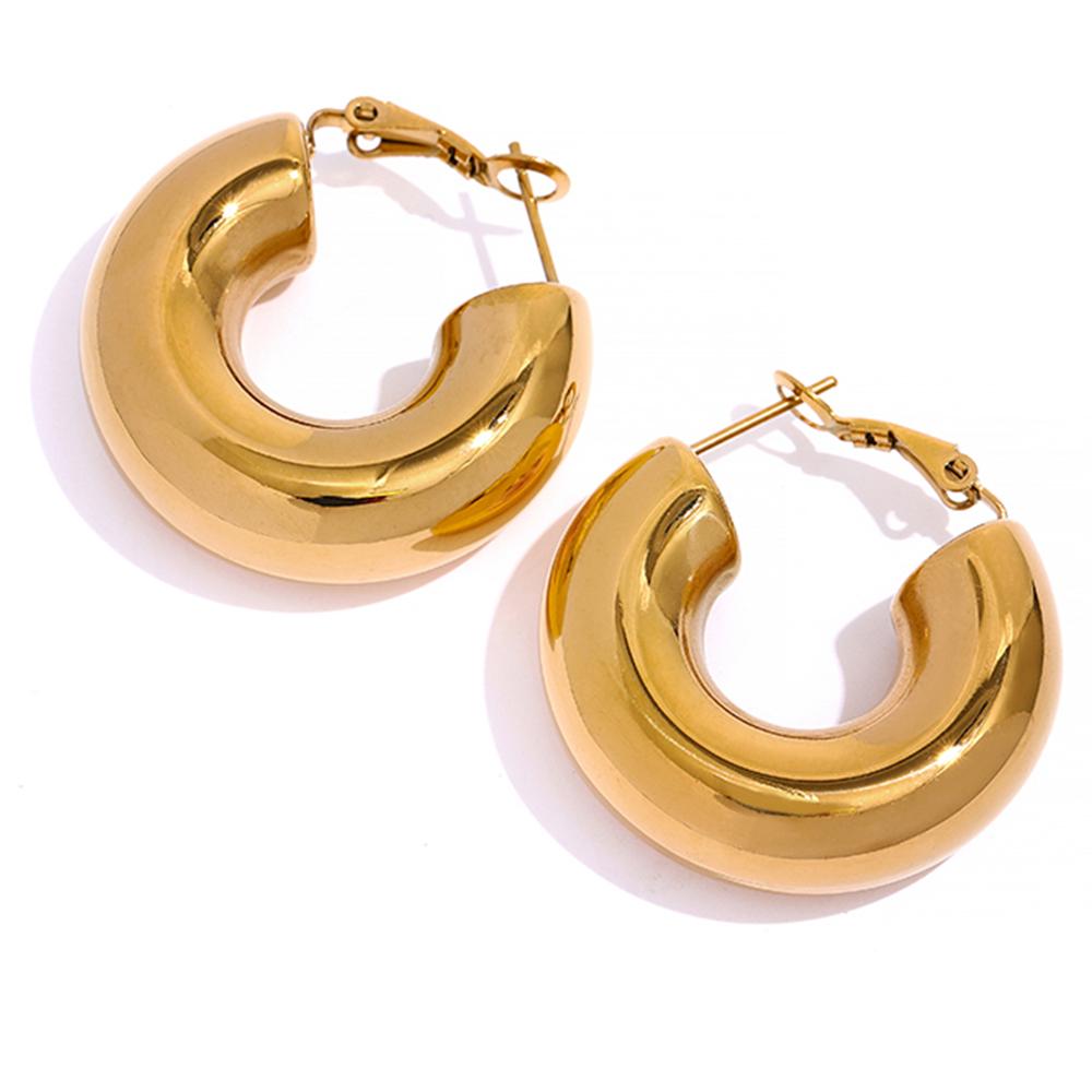 Yhpup  Chunky Stainless Steel Golden Minimalist Hoop Earrings Temperament Fashion Charm Trendy Jewelry for Women Party