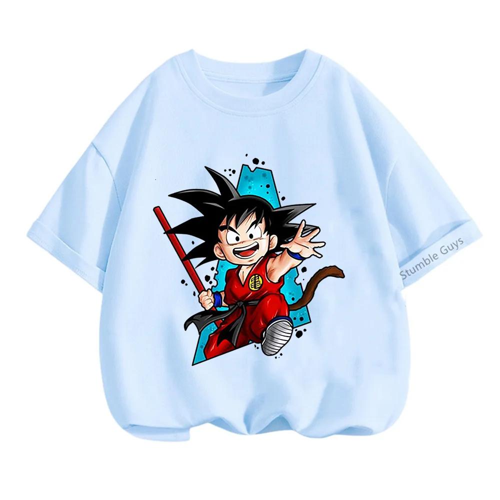 2025 MINISO Summer 4-14 Children  Dragon Ball Z TShirt Son Goku Anime Teen Clothes Fashion Casual T-shirt Boy Clothes Girls Kawaii Kids Tops