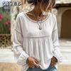 Blusas y camisas informales de manga larga con cuello redondo a la moda para mujer