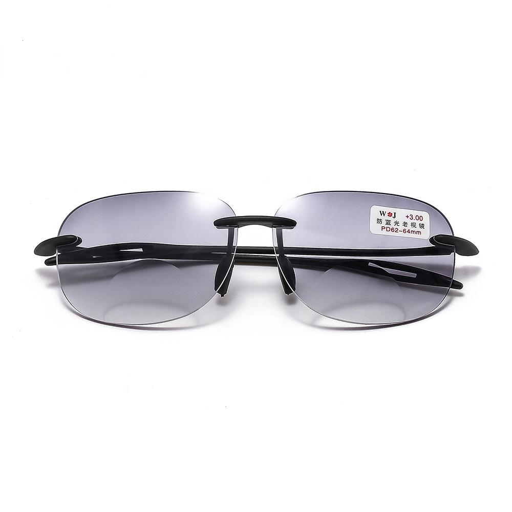 

Модные ультралегкие бифокальные очки Трендовые очки для чтения вблизи и вдаль с защитой от синего света Квадратные безободковые солнцезащитные очки UV400 для мужчин и женщин +200
