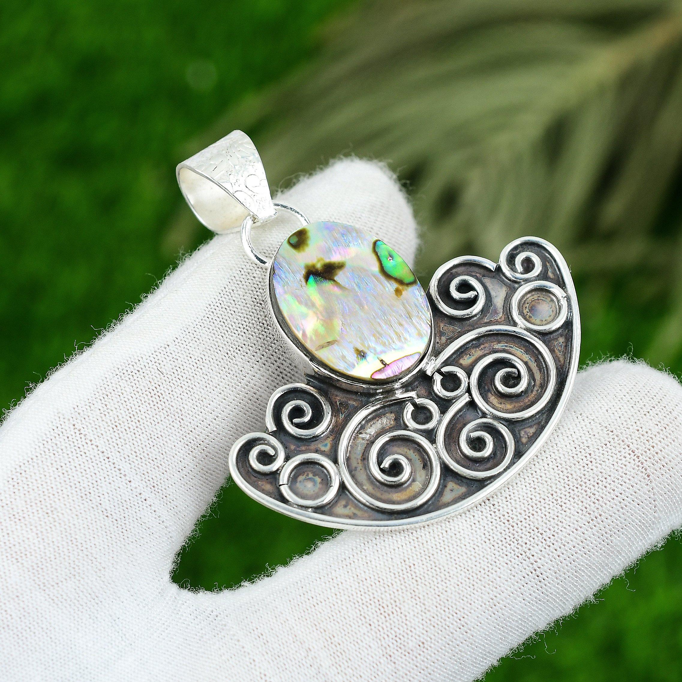 

Birthday Gift For Her Natural Abalone Shell Gemstone Pendant 925 Sterling Silver
