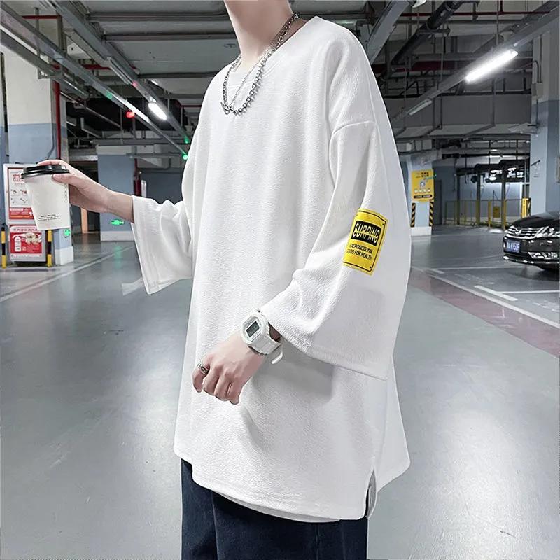 Men's Summer Lightweight 3/4 Sleeve T-Shirt Loose Fit, Plus Size, Korean Style Short Sleeve Top