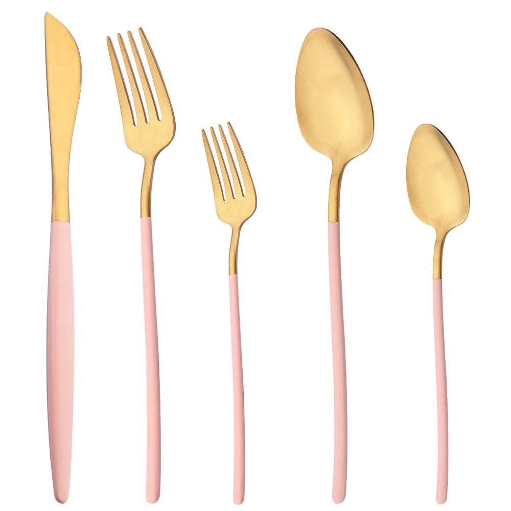 Sada 5 kusů nádobí Matné příbory Modré zlato Nůž Dezertní vidlička Lžíce Sada příborů z nerezové oceli 18/10