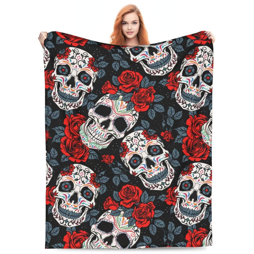 Skull Pattern Flannel Blanket Digital Print Blanket Halloween Gift Bedroom Sofa Decoration