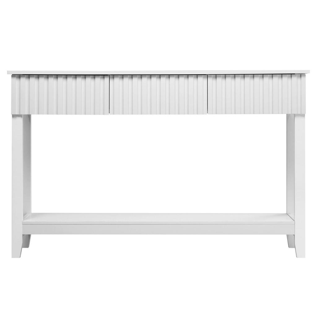 Modern Console Table with 3 Drawers and Open Storage Shelf, Entryway Table Narrow Long Sofa Table Hallway Foyer Table Behind Couch Table, White