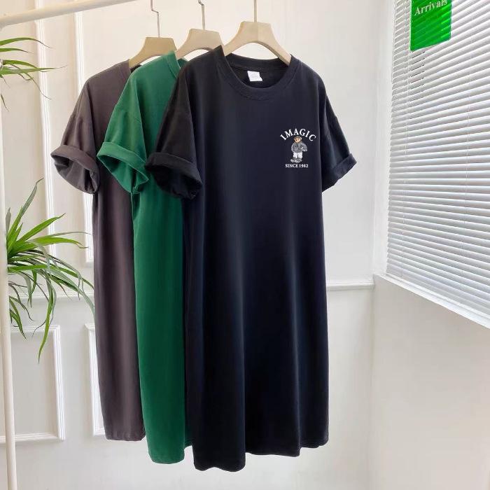 28/5000 Summer New Style Summer Short-sleeved T-shirt Dress, Korean Style Loose Large-sized Slit Over-the-knee Long Dress for Women