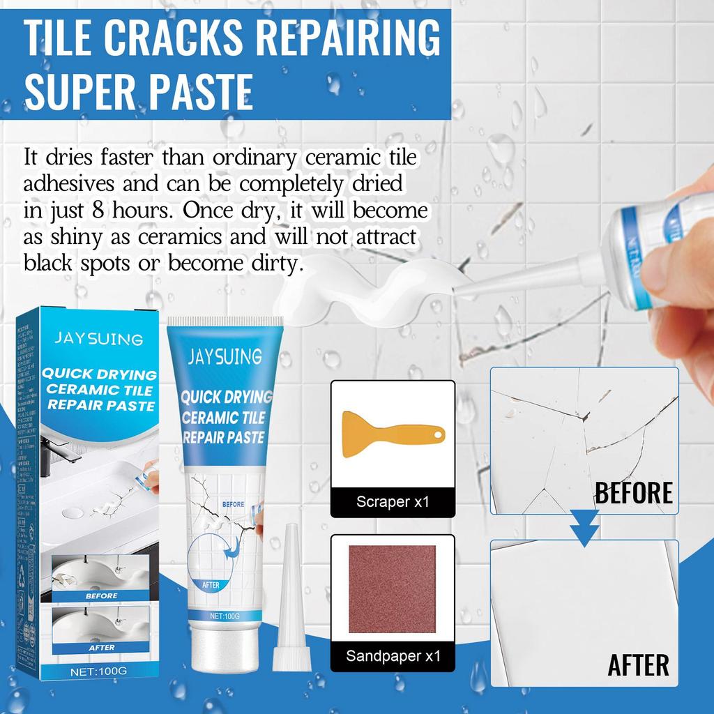 Jaysuing Waterproof Ceramic Adhesive for Repairing Tiles Bathtubs and Sinks - Mold-Resistant and Effective On Porcelain Cracks Holes and Scratches