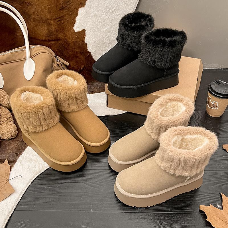 Thickened women's shoes new women's boots winter cotton shoes medium tube snow boots casual warm suede winter boots flat middle heel