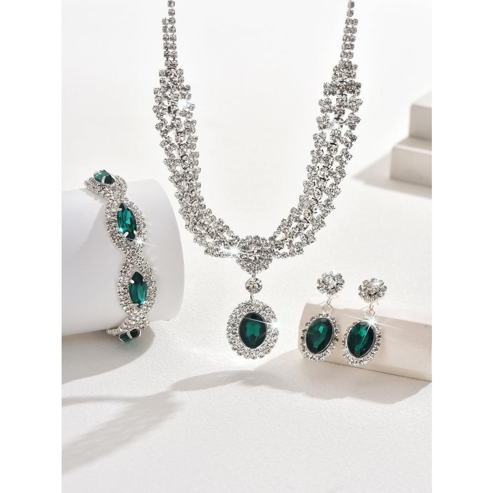 Sapphire Necklace Earrings Bracelet Four-piece Women's Jewelry Wedding Dress