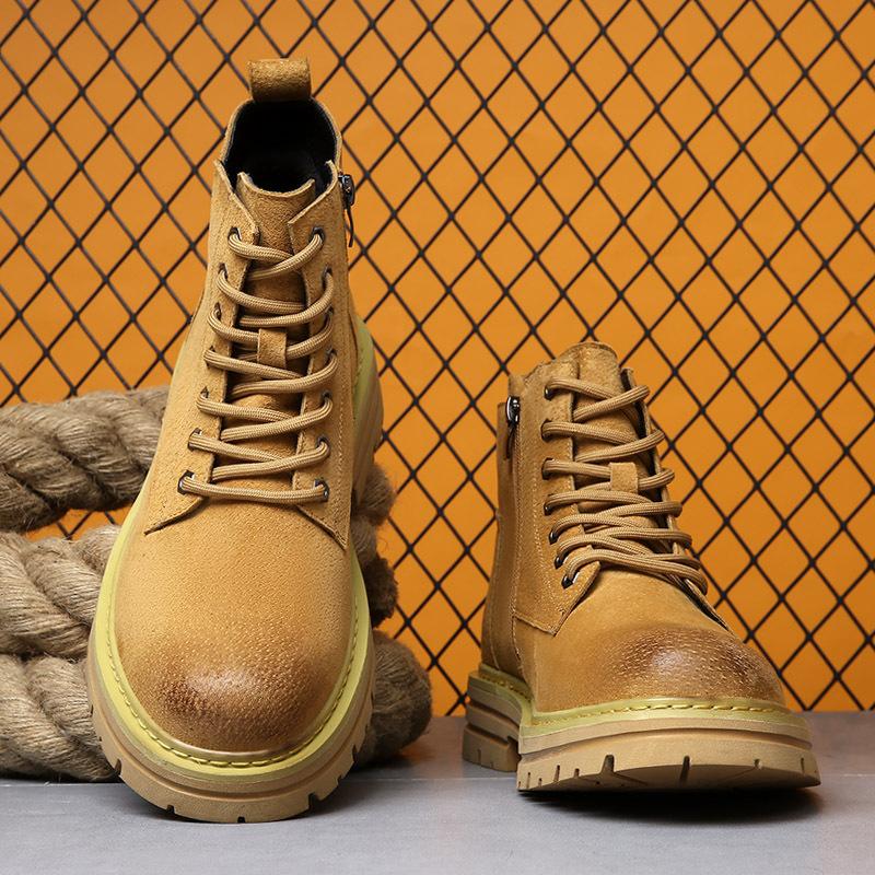 American retro Martin boots men's 2025 new autumn and winter leather British style tooling boots men's thick-soled flip leather shoes