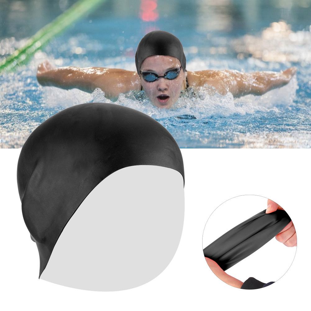 Strapazierfähige Unisex Silikon Wasserdichte Badekappe Einfarbig Hochelastisch Schwimmerhut Schwarz