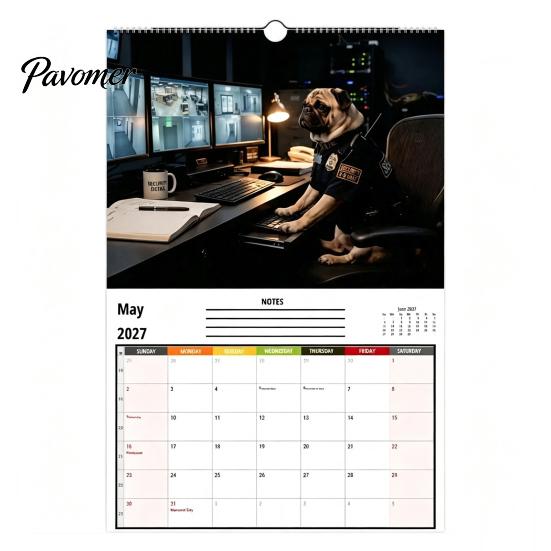 Cute Animal Desk Calendar 2027 Pugs Working Wall Calendar, Funny Dog Hanging Functional Daily Planner 12 Monthly with Unique Illustrations for