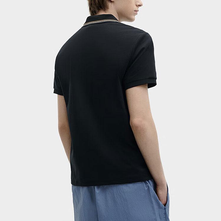 Fila Heritage Series Solid Color Casual Knit Short Sleeve Polo Shirt Men Polo Shirts Black F11M428109FBK