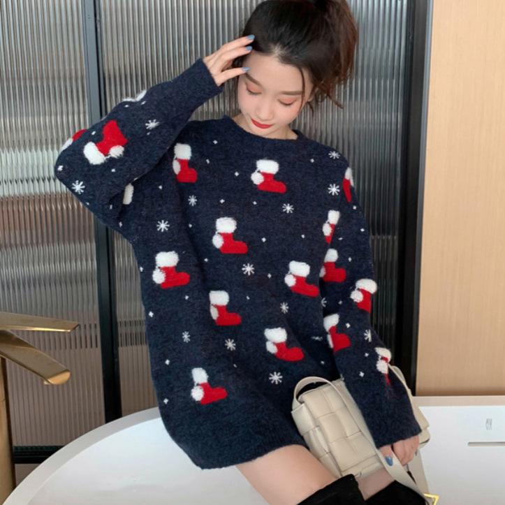 Casual Solid Knit Sweater Ladies V Neck Crew Neck Warm Daily Long Sleeve Blouse