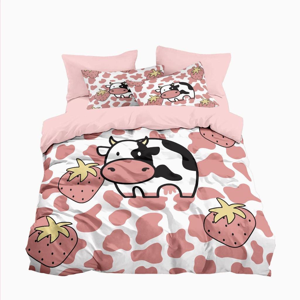 Meikeduo Pink Cartoon Cow Duvet Cover Set - 3-Piece Bedding for Bedroom/Guest Room