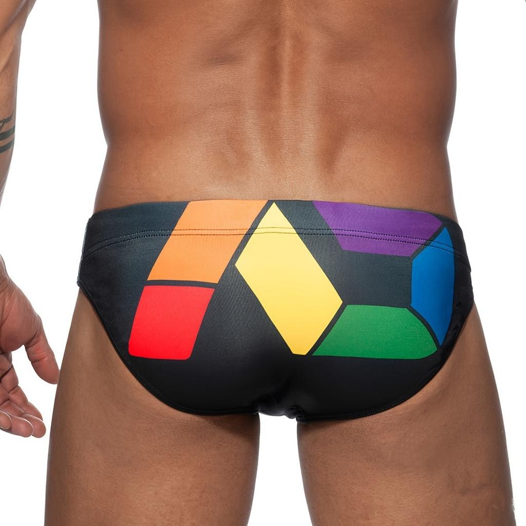 Men's Contrasting Color Anti-light Swimming Beach Briefs Low-rise Sexy Leggings