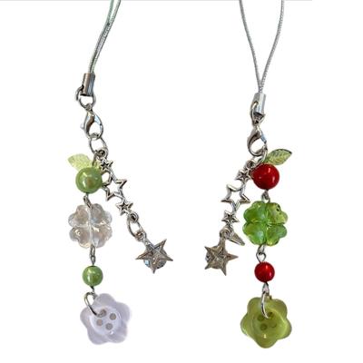 Fashionable Four Leaf Grass Keychain Button Inspired Beaded Charm Hanging Pendant Korean Style Decoration