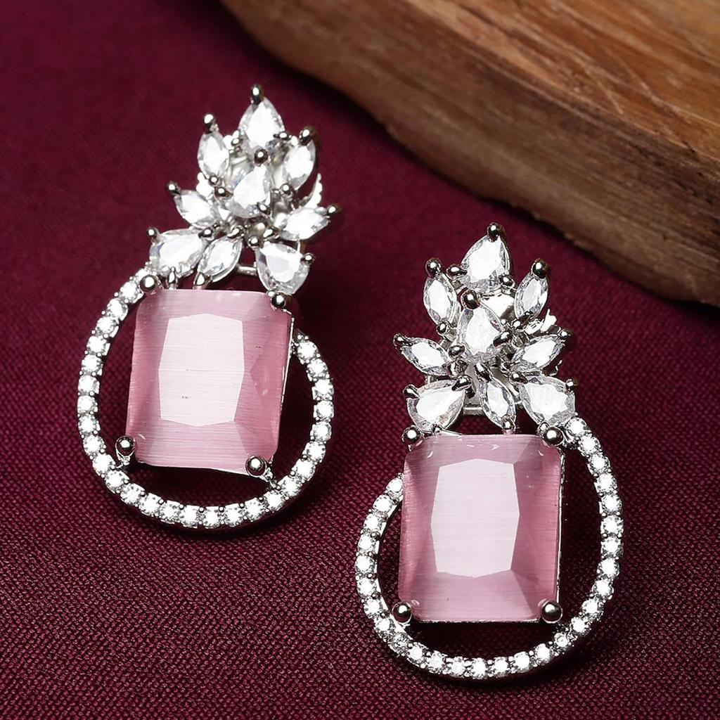 Oxidised Silver-Plated American Diamond Studded Paisley Shaped Studs Earrings Women
