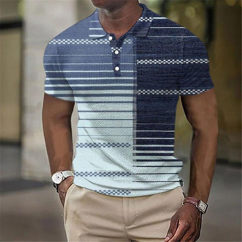 Geometric Stripe Pattern 3D Digital Printing Men's Comfortable Polo Shirt