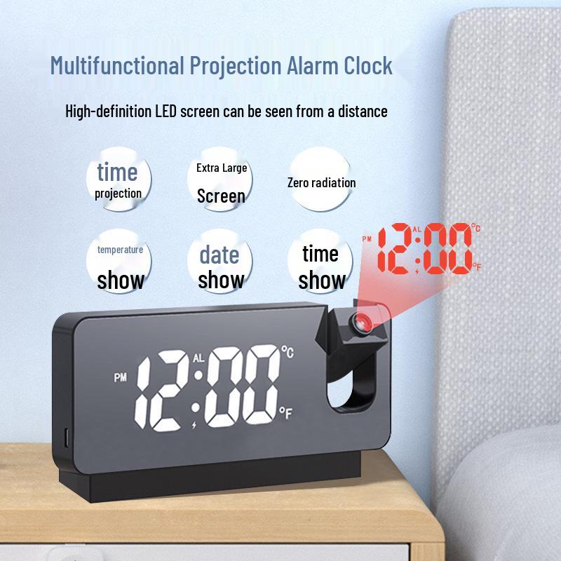 LED Large Screen Smart Alarm Clock with Temperature, Humidity Projection, Mirror Finish, and Backlight