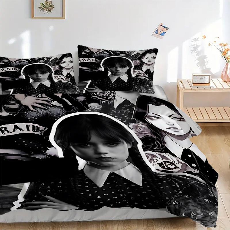 

3pcs Wednesday Cover Set, 1 Cover + 2 Pillowcases (No Insert), Bedding for All Seasons, Bedding,Bedroom Decor yy250922078 135x200cm