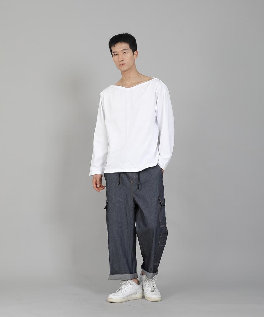 Seinteukeulu Plain Boat Neck 16S Cotton Long Sleeve T-Shirt Pbl-890 White