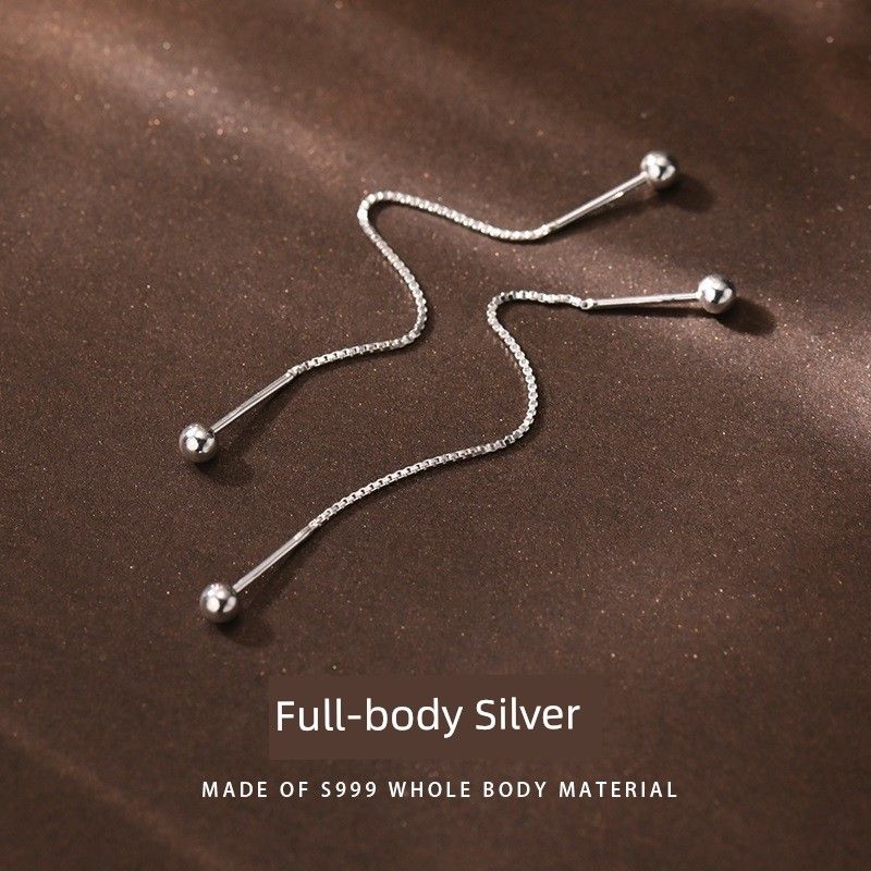 

Beanie Hanging Earrings Women s S999 Sterling Silver Earrings Fancy Accessible Luxury Screw Tightening Buckle Earrings round Beads Long Earrings Doudou ear line