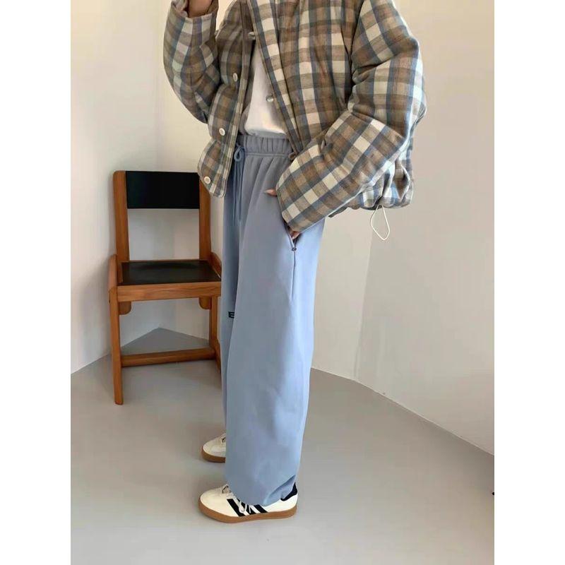 Egg South Korea Letters Floral Print Casual Jumpsuit Women's Fashion All-Matching Jogger Pants Fleece-lined Casual Sweatpants Women's Fashion Pants