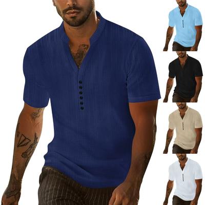 Herren Sommer Einfarbig Retro Leinenoptik Button-Down Locker Kurzarm Top