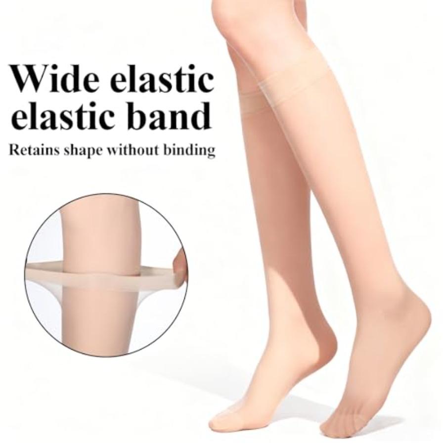 6 Pairs Womens Knee High Stockings Nylon Tight Elastic Trouser Sheer Stockings With Reinforced Toes 3 Colors Hose Hosiery Socks