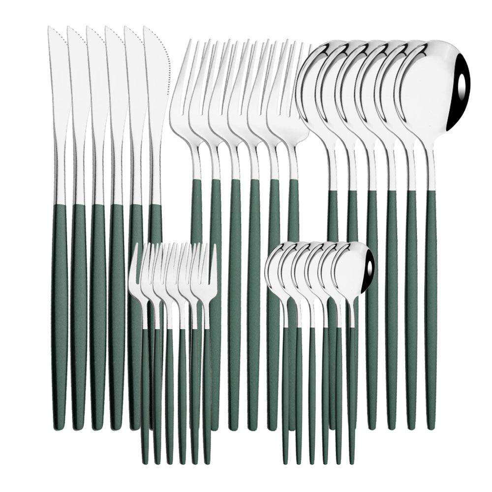30pcs Gold Dinnerware Set Stainless Steel Dinner Knife Fork Coffee Spoon Teaspoon Flatware Dishwasher Safe Kitchen Tableware Set