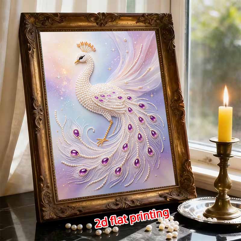 DIY Pearl Bead Art Canvas Peacock Pattern Frameless Creative Craft Painting Kit for Relaxing Home Wall Decoration