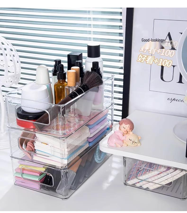 Acrylic Desktop Storage Box: Transparent Organizer for Cosmetics, Masks, Snacks, and Sundries. Perfect for Dorm Rooms.