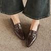 Krazing Pot Sheepskin Round Toe Low Heels Summer Shoes Big Size 42 Retro Fashion Metal Buckle Women Deep Mouth Pumps