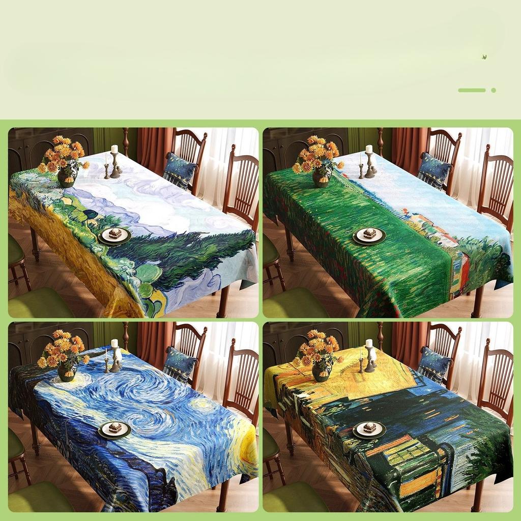 Van Gogh-Style Oil Painting Tablecloth: Waterproof, Grease-Resistant, No-Wash, Light Luxury, High-End Artistic Rectangular Dining Tablecloth